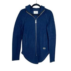 Leif Nelson Blue Full Zip Sweater Knit Navy Blue Hoodie Jacket size Small